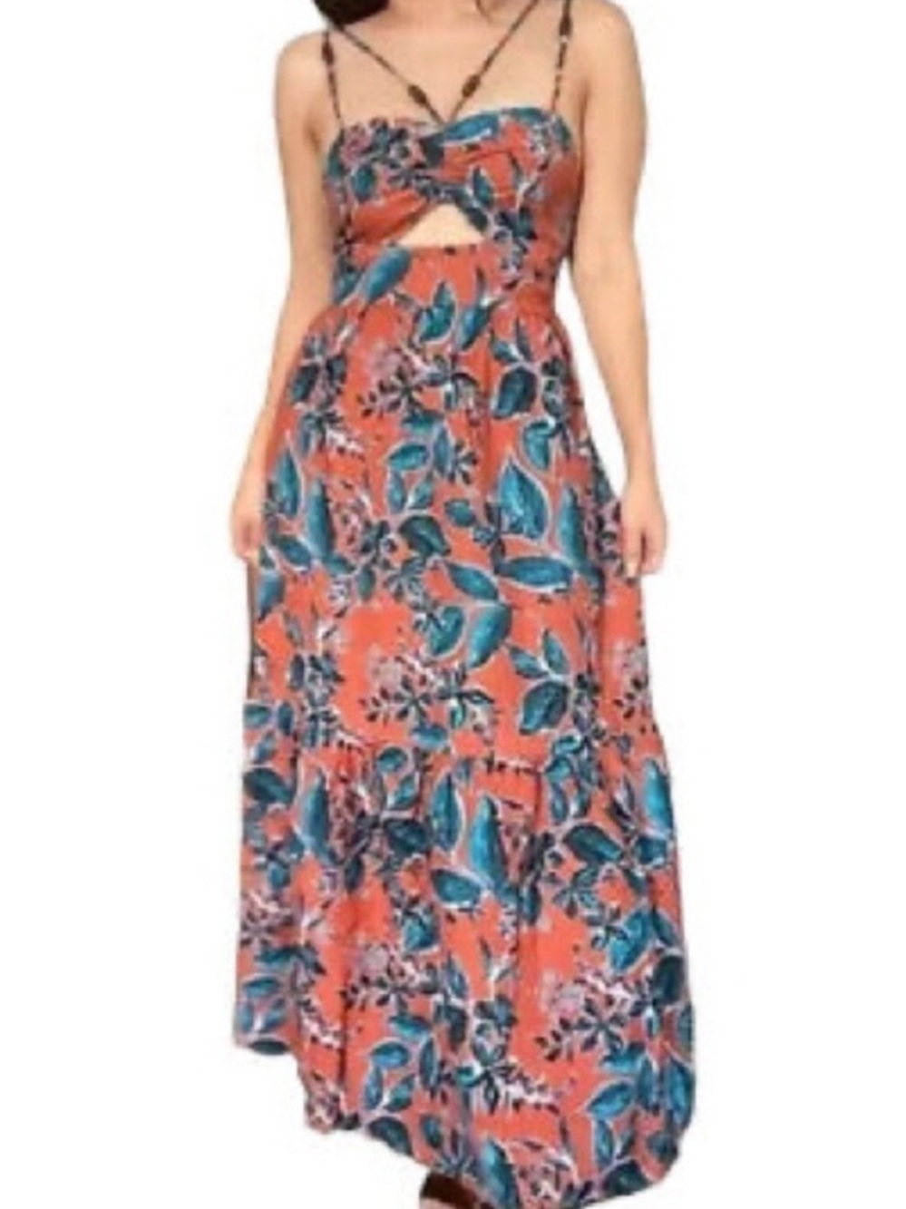 Jason Wu Floral Cutout Linen Blend Strappy Maxi Dress Size Small